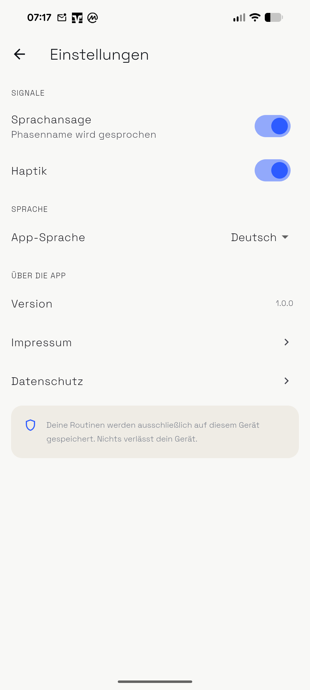 Einstellungen-Screen