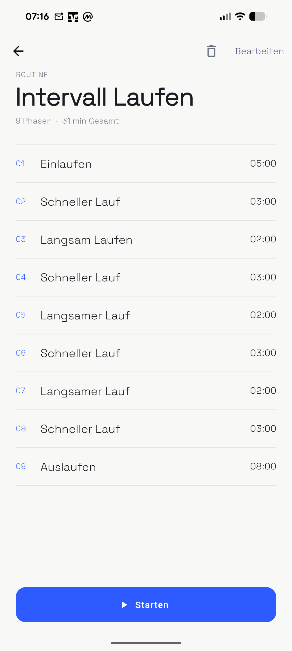 Routine-Detail mit Phasenliste